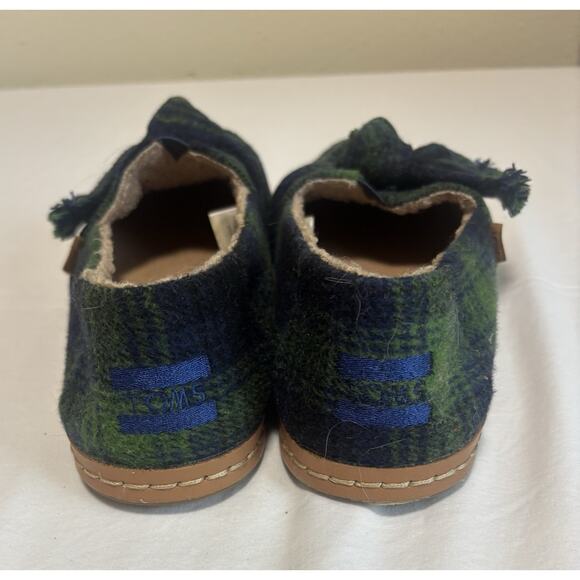 TOMS Alpargata Leather Wrap Slip On Shoes Size 8 Galapagos Green Plaid Bow - Picture 5 of 6